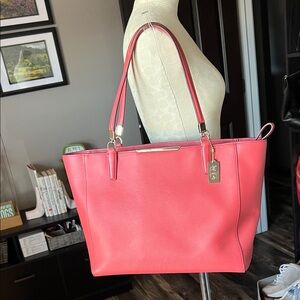 Coral Saffiano Leather Tote Bag